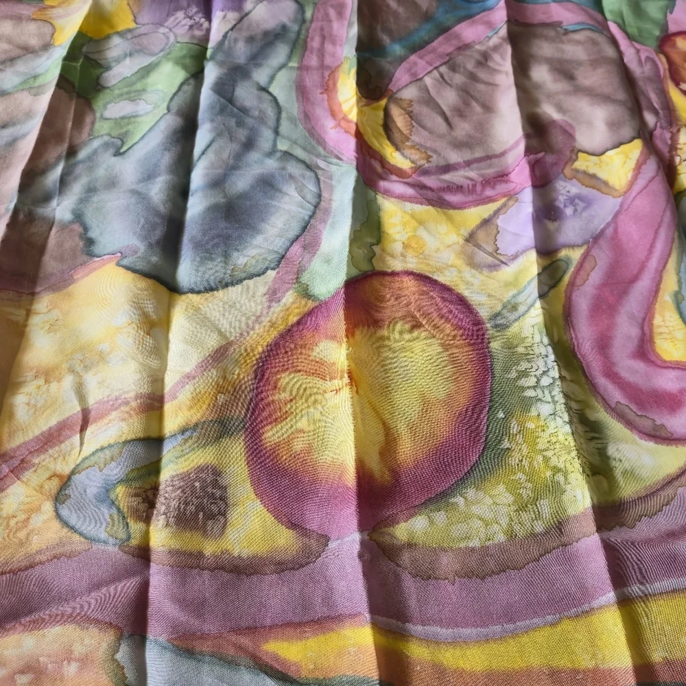 AUSTRIAN 100% Silk Scarf OS Hand Painted Abstract Watercolor Calligraphy - Picture 2 of 12